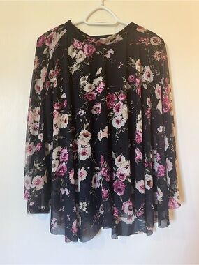 Studio Black Midi Skirt with Pink & Cream Floral Print